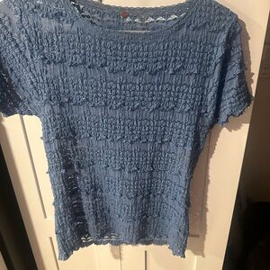 Free People Blue Textured Blouse